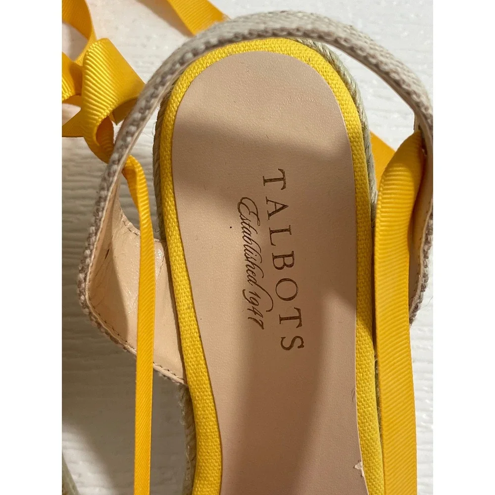Talbots Espadrille Wedge‎ Sandals Size 9 Yellow Red Ribbon Tie Up Ankle Stripe